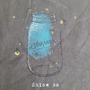 Life Is Good Shirt Womens Large Gray Shine On Fireflies Mason Jar Crusher Tee